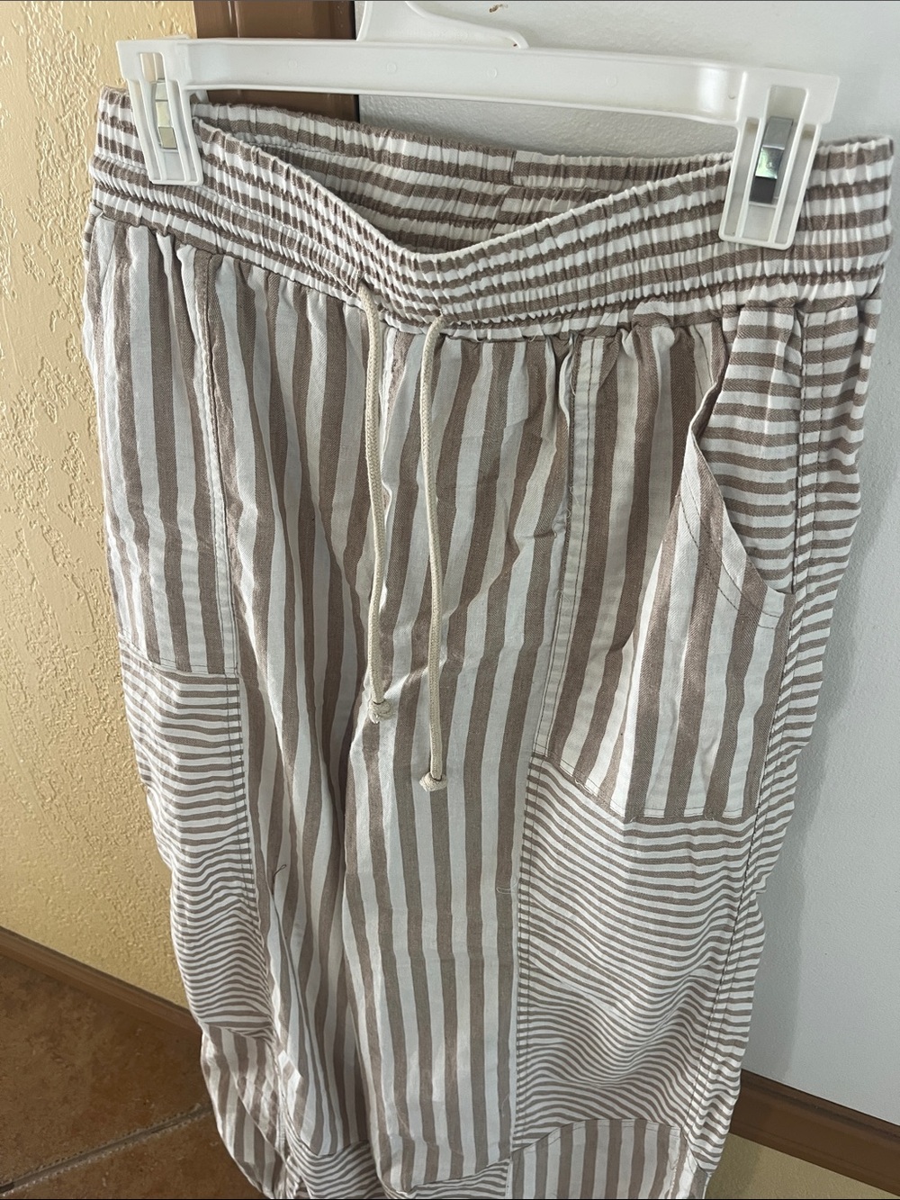 Promesa Beige and White Striped Drawstring Joggers - Picture 3 of 4